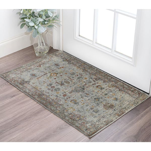 3 ft. x 5 ft. Gray Rust and Brown Medallion Area Rug