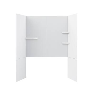 Flat 60 in. W x 90 in. H 6-Piece Glue Up Marble Alcove Tub Wall Surround in Matte White with Shelves