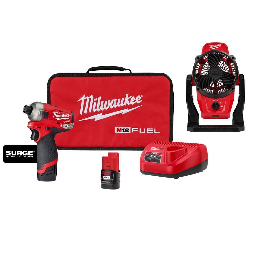 M12 FUEL SURGE 12V Lithium-Ion Brushless Cordless 1/4 in. Hex Impact Driver Compact Kit w/Two 2. 0Ah Batteries, and Fan price history on PriceWatchPro