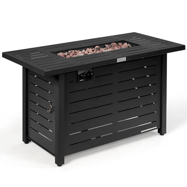 Costway 42 in. x 25 in. Rectangular Metal Propane Gas Fire Pit 60,000 Btu Heater Outdoor Table with Cover