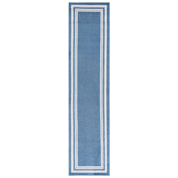 Cabana Light Blue/Ivory 2 ft. x 9 ft. Striped Border Indoor/Outdoor Runner Rug