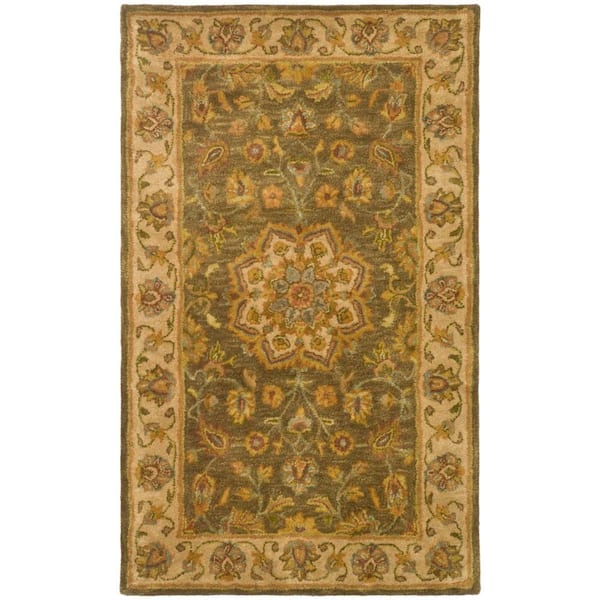 SAFAVIEH Heritage Green/Taupe 3 ft. x 5 ft. Border Area Rug
