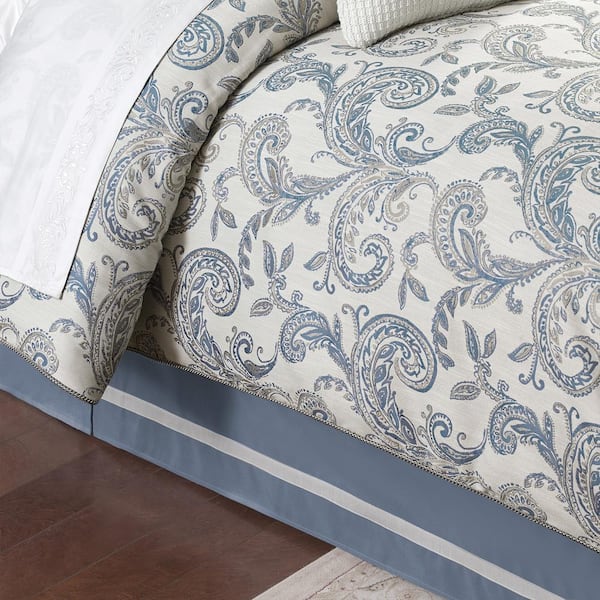 FieldCrest good NEw Blue Stine Floral Botanical Print 3 Piece King Comforter Set