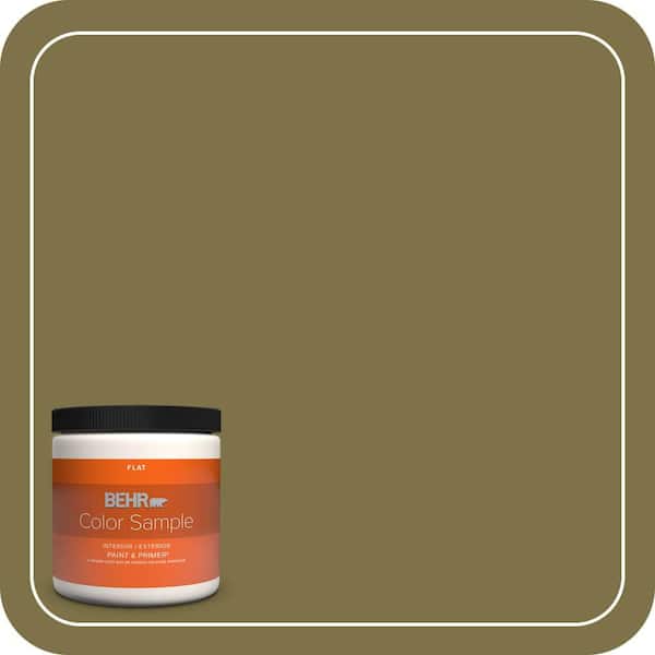 BEHR PREMIUM PLUS 8 oz. #S330-7 Olive Shade Flat Interior/Exterior Paint & Primer Color Sample