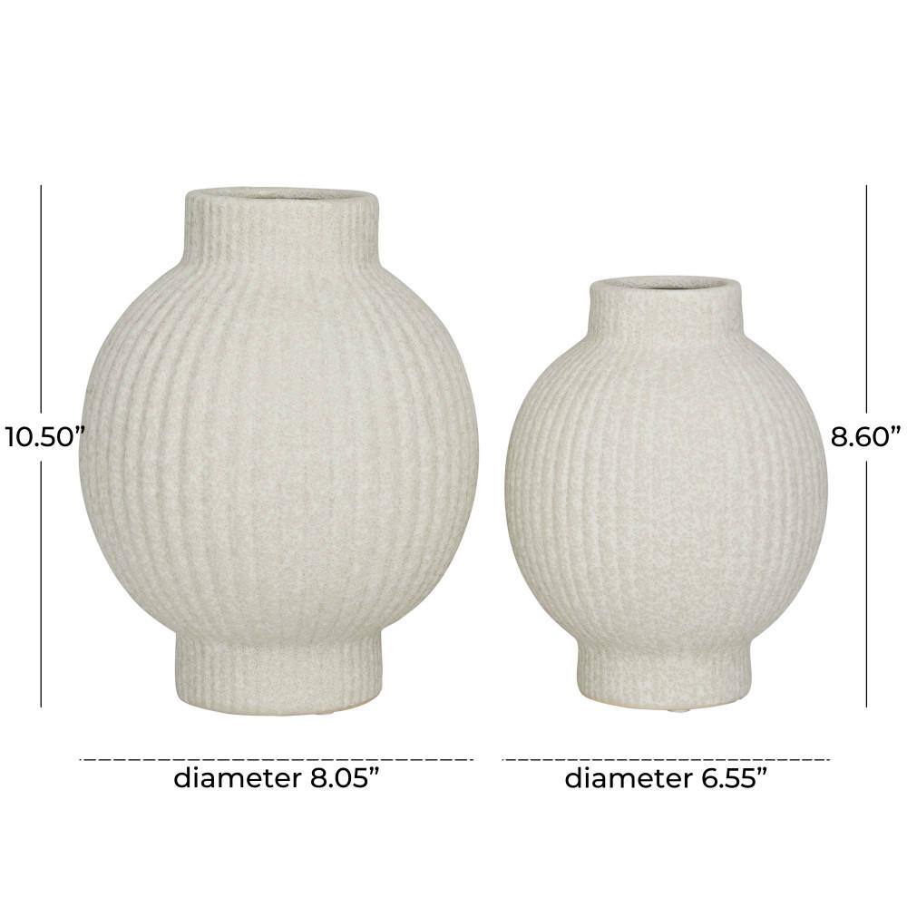Elegant Light White Ceramic Bouquet Vase Duo, 8" & 11" Height