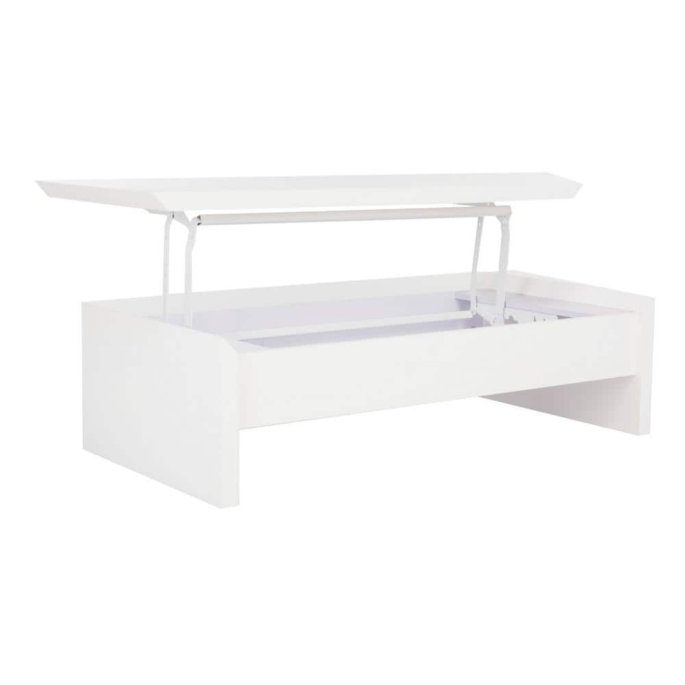 White Rectangular Wood Lift-Top Coffee Table with Storage