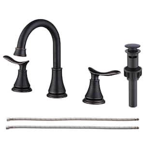 8 in. Widespread Double Handle High Arc Bathroom Faucet with Pop-Up Drain Assembly Included in Oil Rubbed Bronze