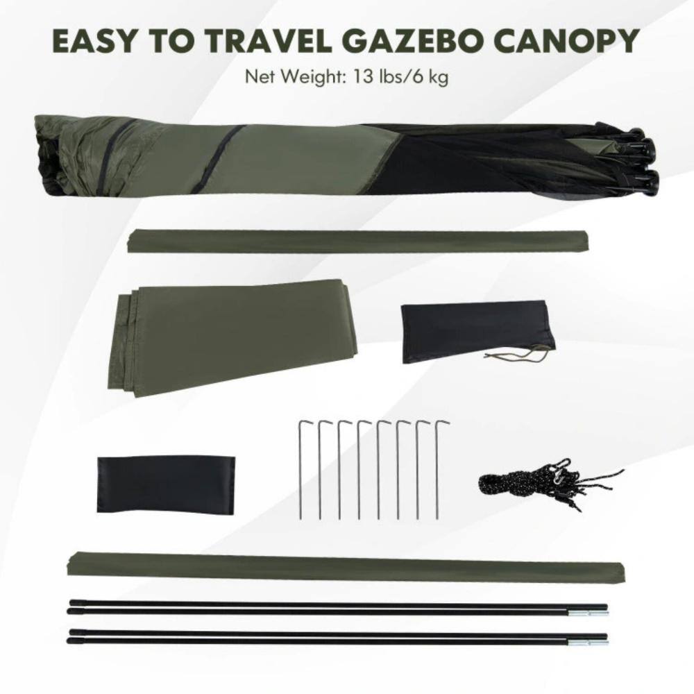 Green 6.7 ft x 6.7 ft Pop-Up Gazebo with Mesh Netting and Carry Bag