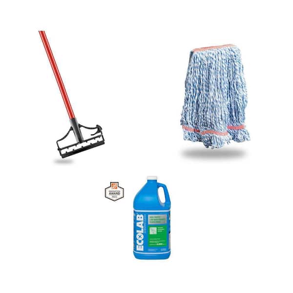 Large String Blended Rayon Looped-End Wet Mop Head, 60 in. Steel Handle and 1 Gal. Floor Finish Kit (3-Piece)