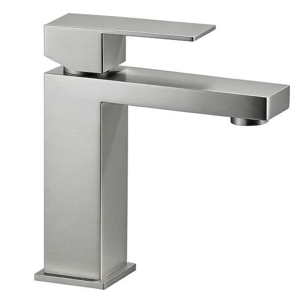 Basin Faucet Single Handle Single Hole Bathroom Faucet with 15° Angled Spout Splash-Free in Brushed Nickel