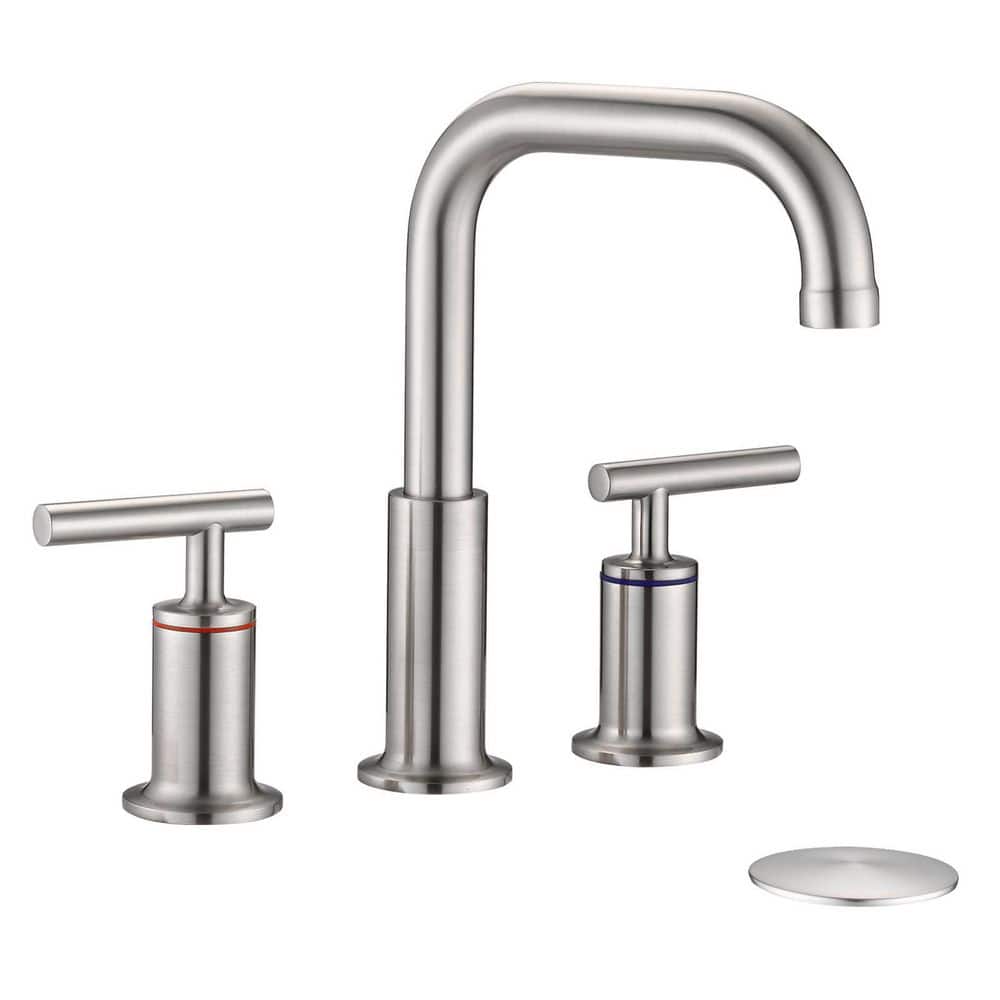 PROOX 8 in. Widespread Double Handle Bathroom Faucet in Brushed Nickel