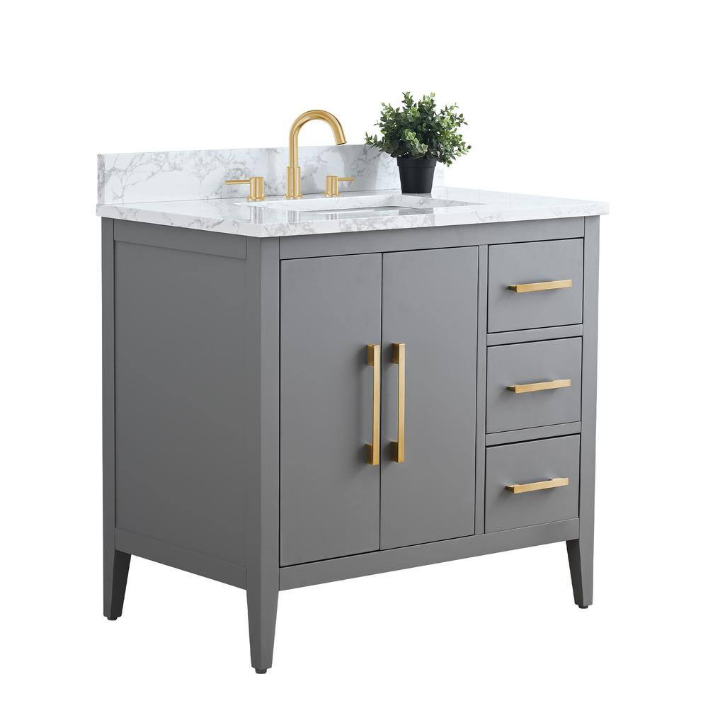 Cashmere Gray Poplar Wood Single Sink Bathroom Vanity with Engineered Marble Top