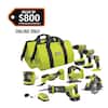 RYOBI ONE+ 18V Cordless 8-Tool Combo Kit with (1) 1.5 Ah Battery and (2) 4.0 Ah Batteries and Charger PCL1800K3N