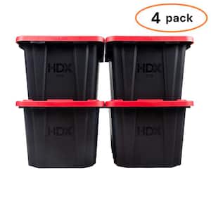 27 Gal. Tough Storage Tote in Black with Red Lid (4-Pack)