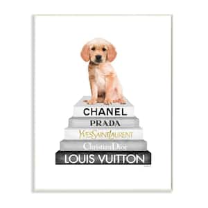 "Resting Puppy on Glam Fashion Icon Bookstack" by Amanda Greenwood Unframed Animal Wood Wall Art Print 13 in. x 19 in.