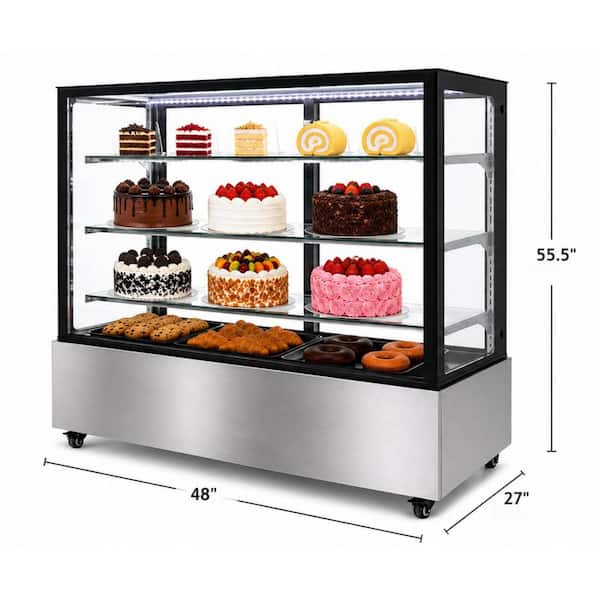 48 in. W 18.7 cu. ft. Commercial Glass Refrigerated Bakery Refrigerator Display Showcase in Stainless