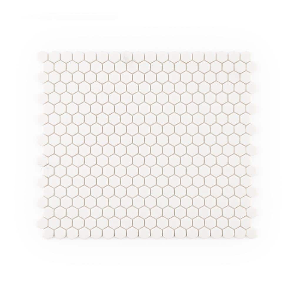 "5/8"" Muze Hexagon White 9.875 in. x 11.375 in. Hexagon Matte Glass Wall and Floor Mosaic Tile (15.60 sq. ft./Case)" price history on PriceWatchPro