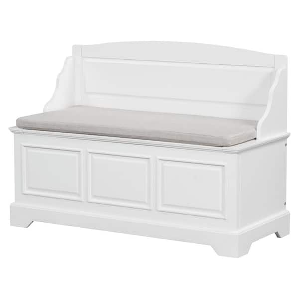 30.1 in. H x 41.7 in. W White MDF Shoe Storage Bench with Safe Soft-Close Devices