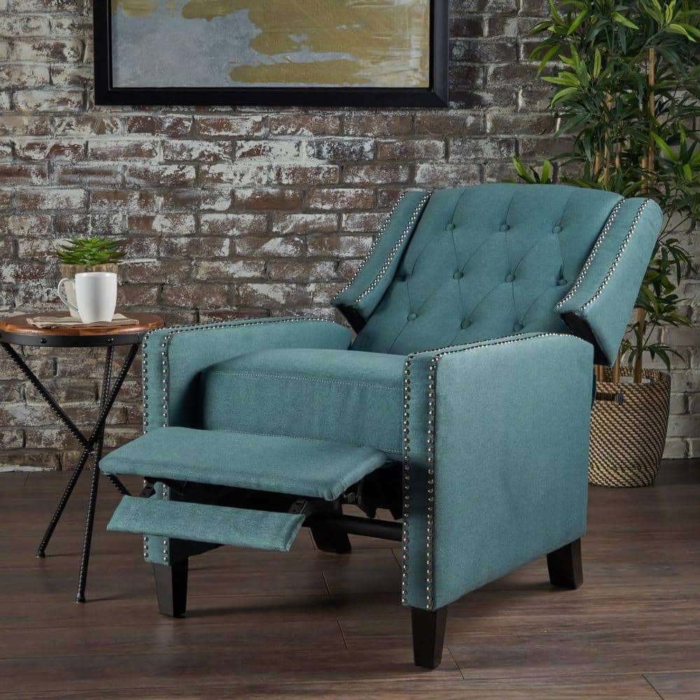 Handcrafted Brown Leather Wood Recliner with Button-Tufted Back