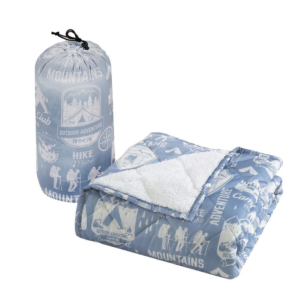 Coleman Reversible Water Resistant Indoor Outdoor Throw Blanket, 50 inchx60 inch Light Blue