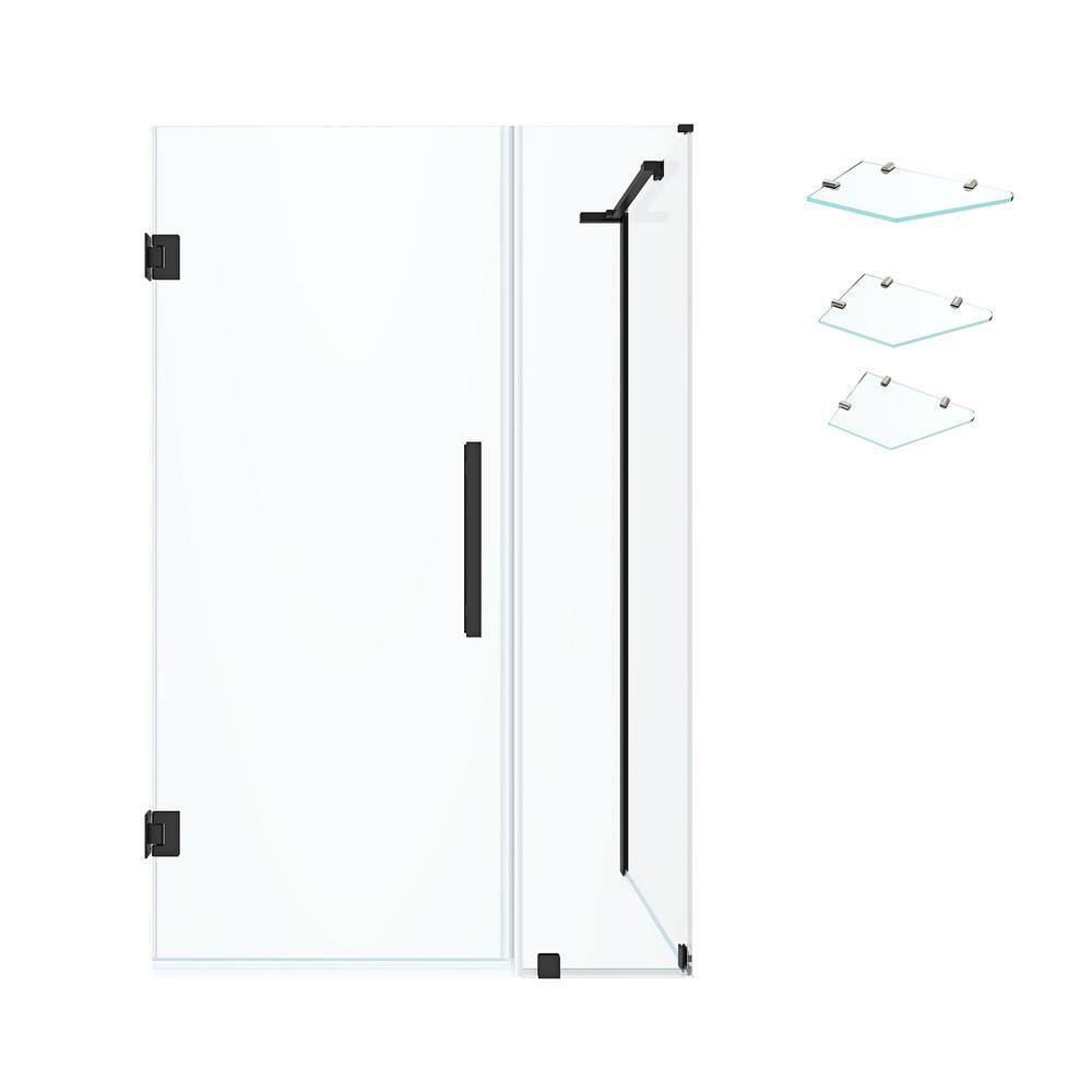 Tampa-Pro Black 43" x 72" Frameless Corner Shower Enclosure with Shelves