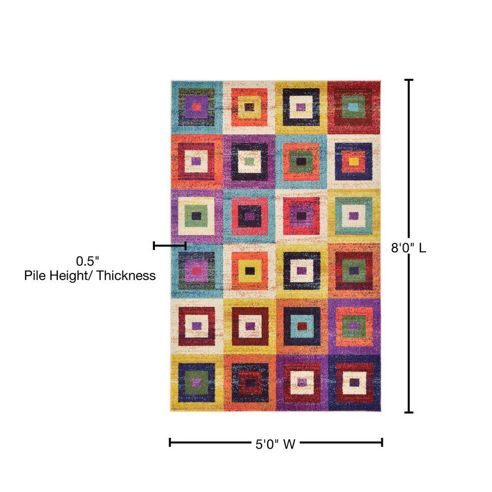 Vivid Estrella 5' x 8' Multicolor Geometric Synthetic Area Rug