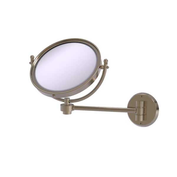 Allied Brass 8 in. W x 10 in. H Small Large Round Tri Fold Metal Framed Magnifying Wall Bathroom Vanity Mirror in Antique Pewter