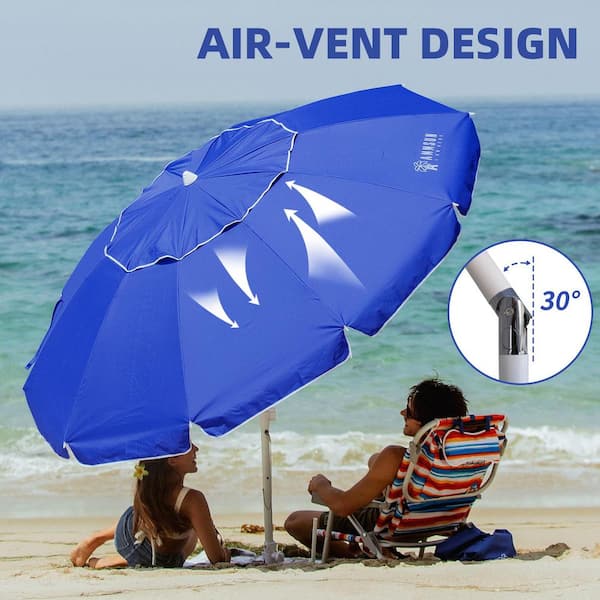 Angel Sar 8 ft. Large Beach Umbrella with Sand Anchor UPF50 UV Protection Air Vents Push Button Tilt Pole NPUE4144 The Home Depot