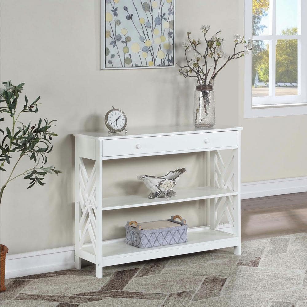 White Wood 40" Console Table with Storage Shelves
