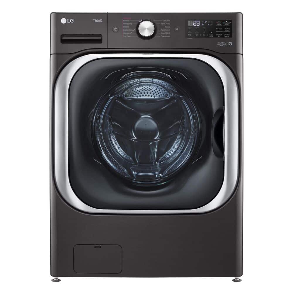 LG - 5.2 cu. Ft Stackable SMART Front Load Washer in Black Steel with Steam & Turbowash Technology
