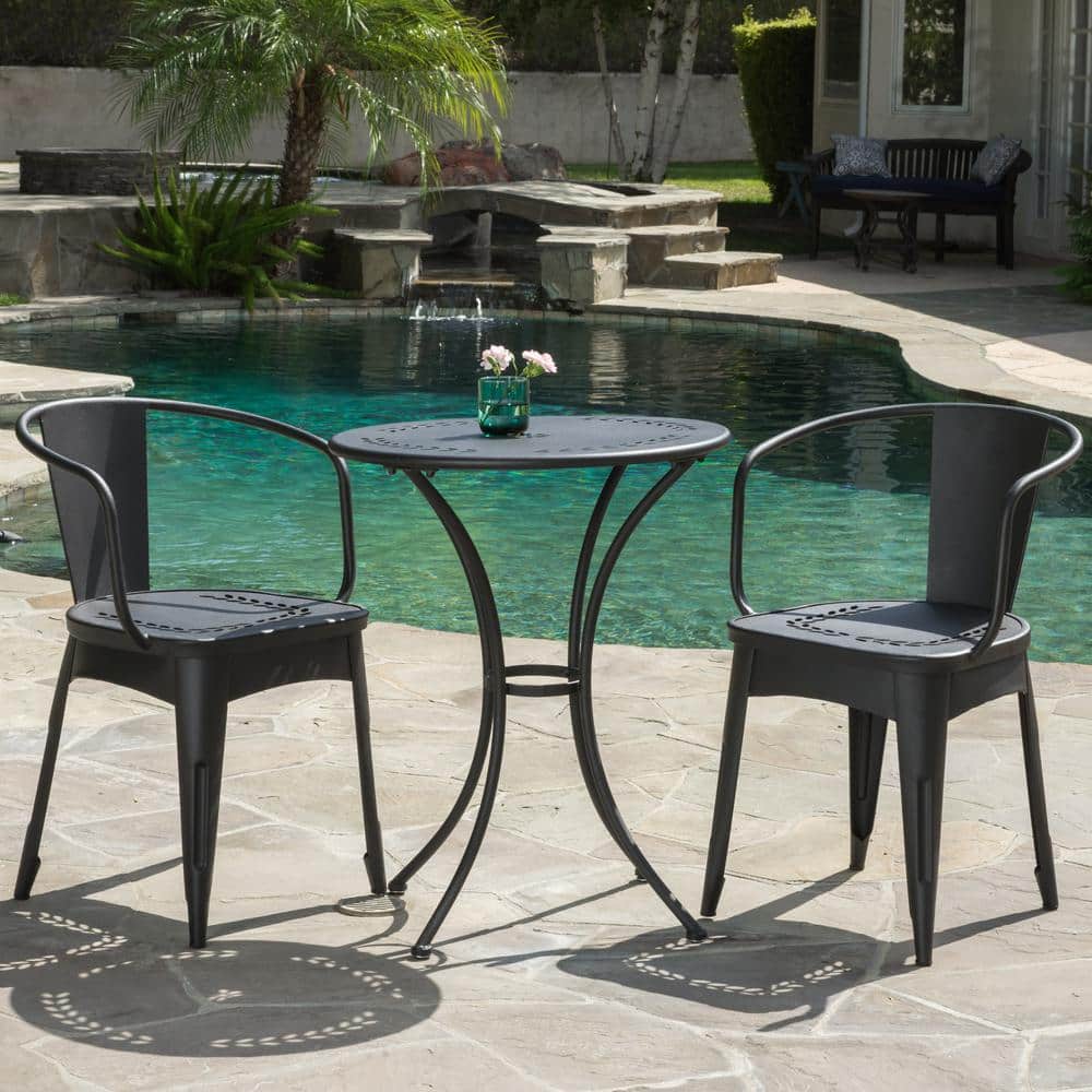 Black 3-Piece Metal Outdoor Bistro Set, Patio Furniture Set Water-resistant