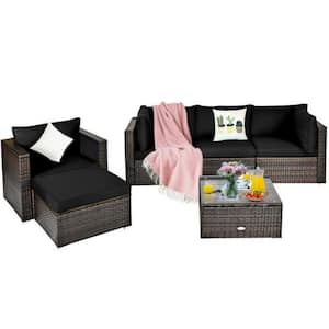 6-Piece Wicker Outdoor Patio Conversation Set Rattan Furniture Sofa Set with Black Sectional Cushions