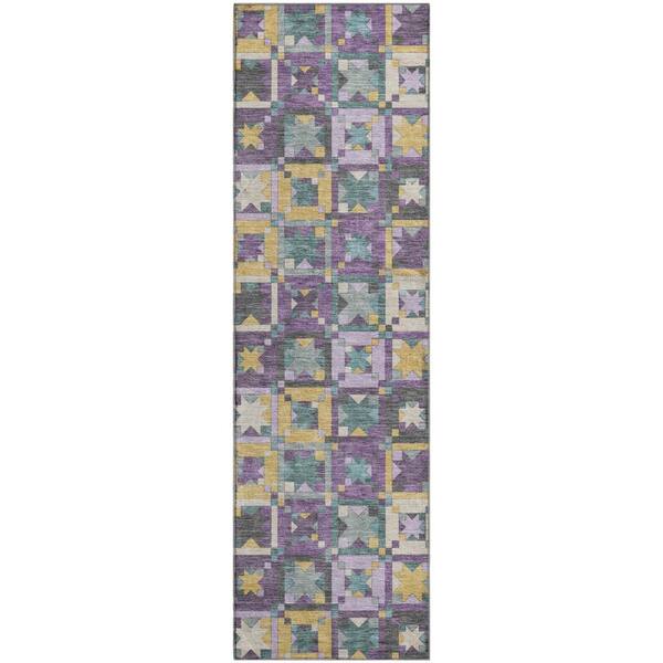 Mayfield Premium Machine Washable Abstract AMF2553 Purple 2 ft. x 7 ft. Runner Rug