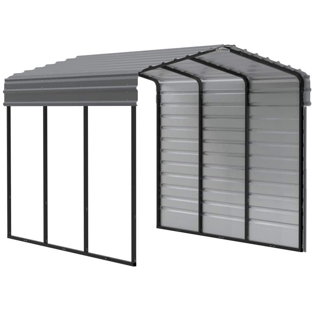 Charcoal Galvanized Steel Carport with 1-Sided Enclosure, 10' x 15' x 9'
