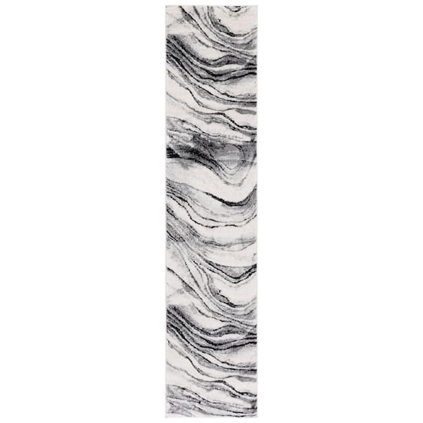 Tulum 2 ft. x 9 ft. Ivory/Black Wavy Marble Runner Rug