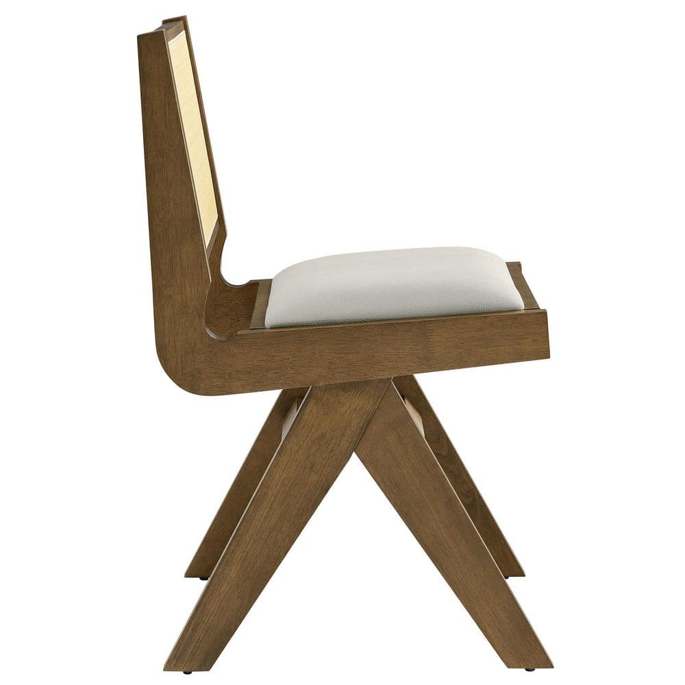 Weathered Oak Stone Side Chair with Cane Back and Faux Leather Seat