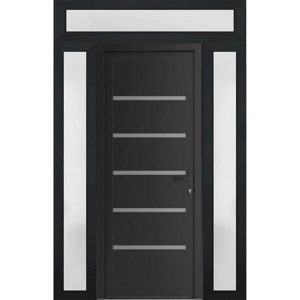 58 in. x 94 in. Left-hand/Inswing Frosted Glass Matte Black Steel Prehung Front Door with Hardware