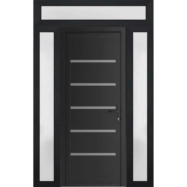 62 in. x 94 in. Left-hand/Inswing Frosted Glass Matte Black Steel Prehung Front Door with Hardware