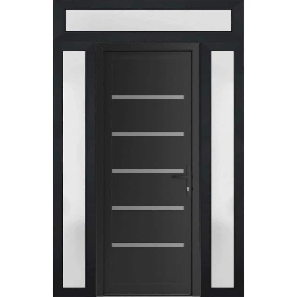 64 in. x 94 in. Left-hand/Inswing Frosted Glass Matte Black Steel Prehung Front Door with Hardware price history on PriceWatchPro