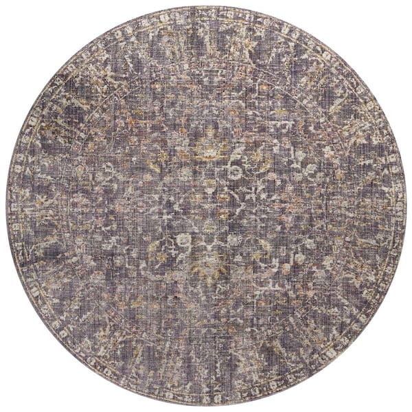 Chris Love Julia Rosemarie Graphite / Multi 3 ft. 2 in. x 3 ft. 2 in. Round Traditional Accent Rug