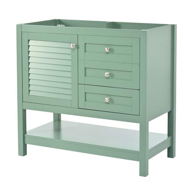 36 in. Bath Vanity Cabinet without Top Sink, Modern Freestanding Bathroom Storage Vanity Cabinet, Green, Easy Assembly