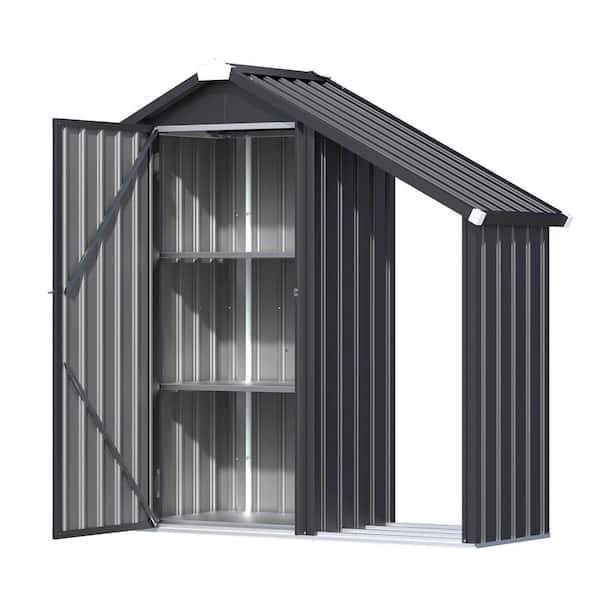 4.5 ft. W x 2 ft. D Metal Outdoor Storage Shed with Shelves and Lean to Open-Sided Firewood Racks (9 sq. ft. )