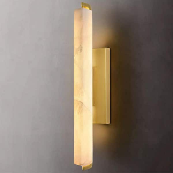 25 in. 1-Light Integrated LED Alabaster Wall Sconce, Brass Bathroom Sconces, Wall Lighting for Living Room, Bedroom