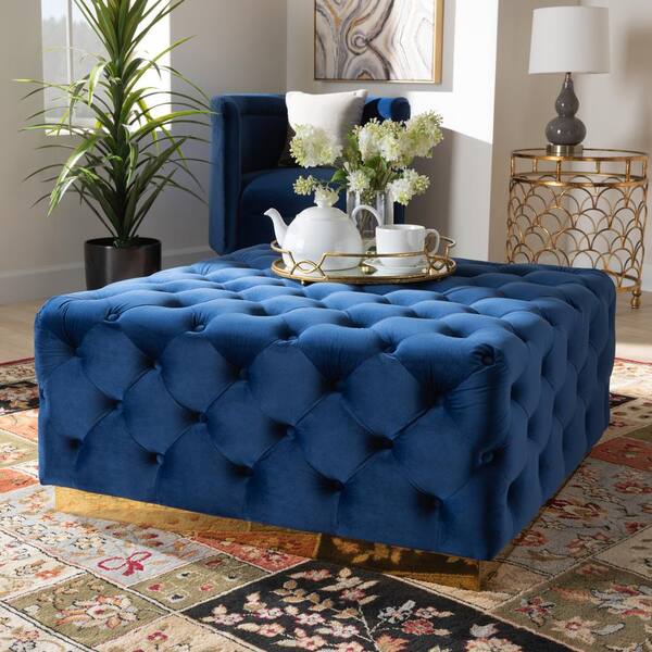 Baxton Studio Verene Royal Blue and Gold Ottoman 163-10570-HD