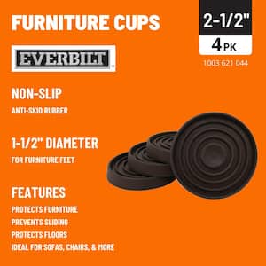 2-1/2 in. Brown Round Smooth Rubber Floor Protector Furniture Cups for Carpet & Hard Floors (4-Pack)