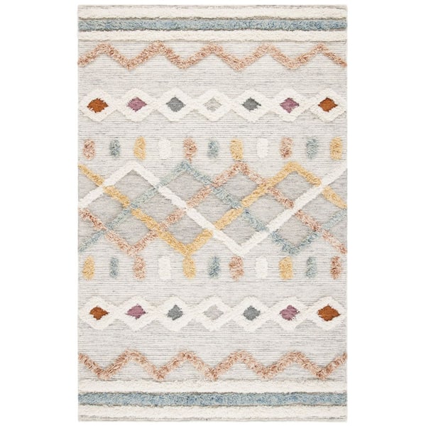 Kenya Ivory/Blue 4 ft. x 6 ft. High-Low Flokati Trellis Chevron Area Rug