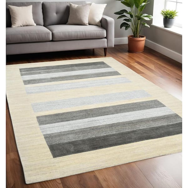 5 ft. x 8 ft. Multi-Colored Wool Striped Hand Woven Area Rug