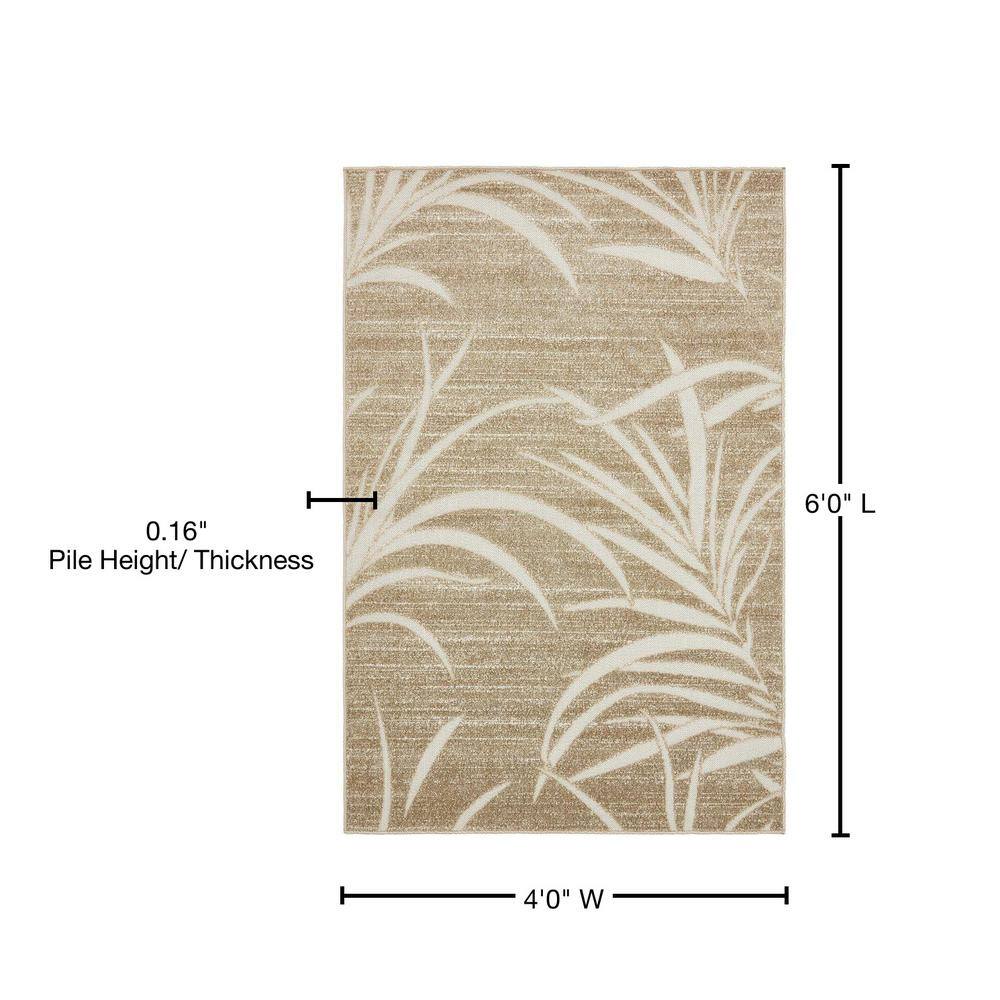 Beige Rectangular Synthetic Outdoor Stain-Resistant Rug 4' x 6'