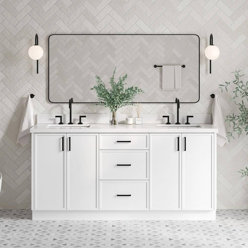Kelly 73" White Wood Double Sink Vanity with Quartz Top