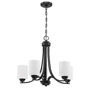 Bolden 5-Light Flat Black Finish w/Frost White Glass Transitional Chandelier for Kitchen/Dining/Foyer No Bulb Included
